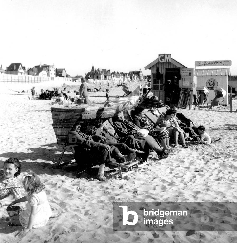 On The Beach at Le Touquet, North of France June 18, 1950 (b/w photo)