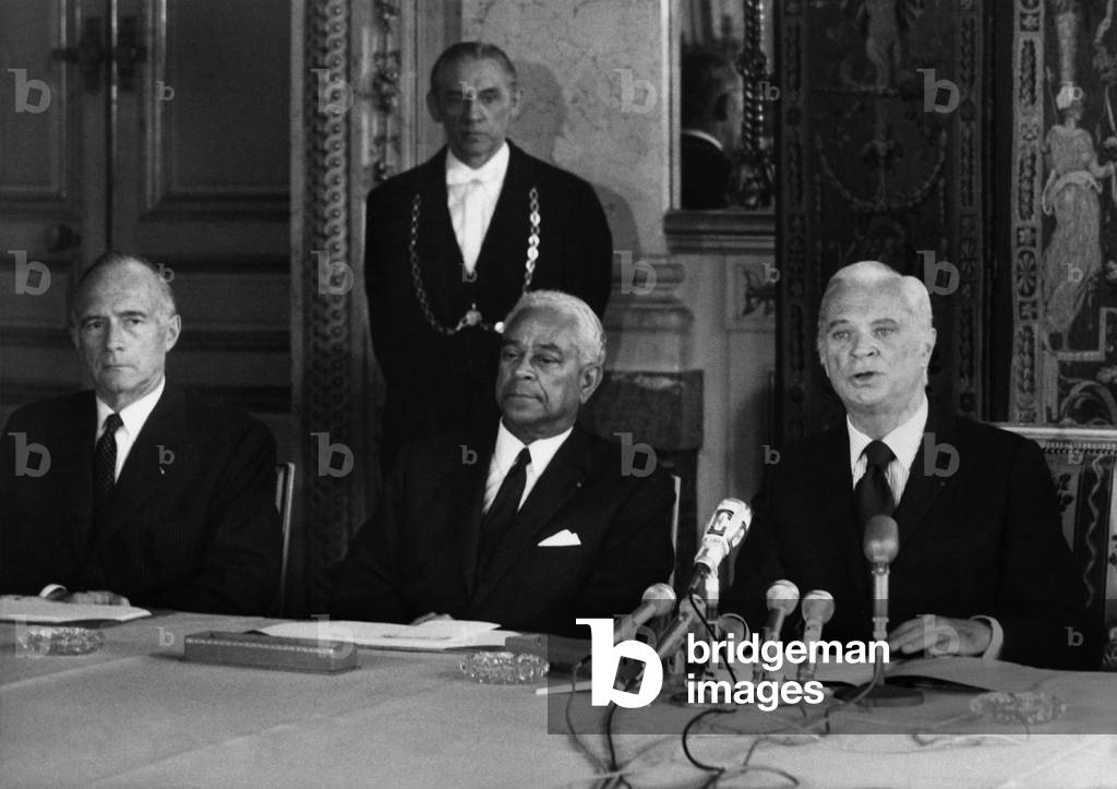 Gaston Monnerville, Jean Sainteny Et Roger Frey, Members of The Constitutional Council of France, Proclaim The Final Results of The Presidential Election : Valerygiscardd'Estaing Is Elected French President, on May 24, 1974 (b/w photo)