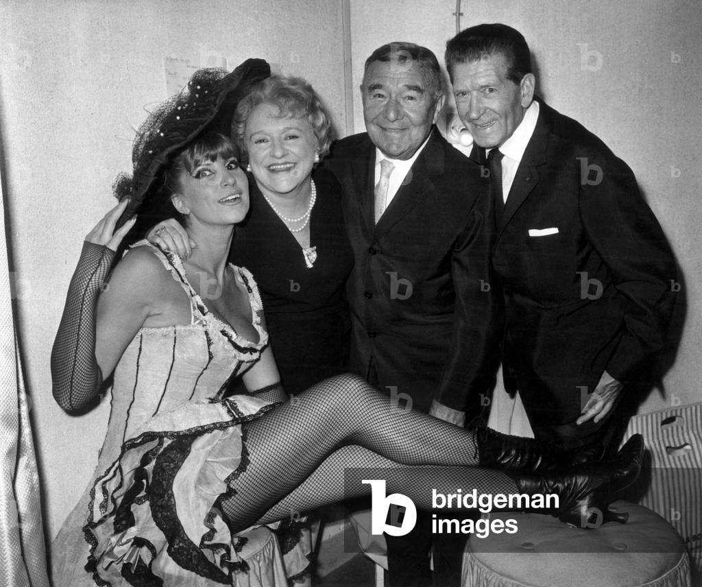 Gisele Robert, Jane Sourza, Georges Milton, Albert Prejean in Paris on October 13, 1965 For Foundation of Song Museum (b/w photo)