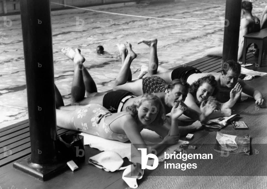 Bathers in Deligny Swimming Pool in Paris during 1939 Summer (b/w photo)