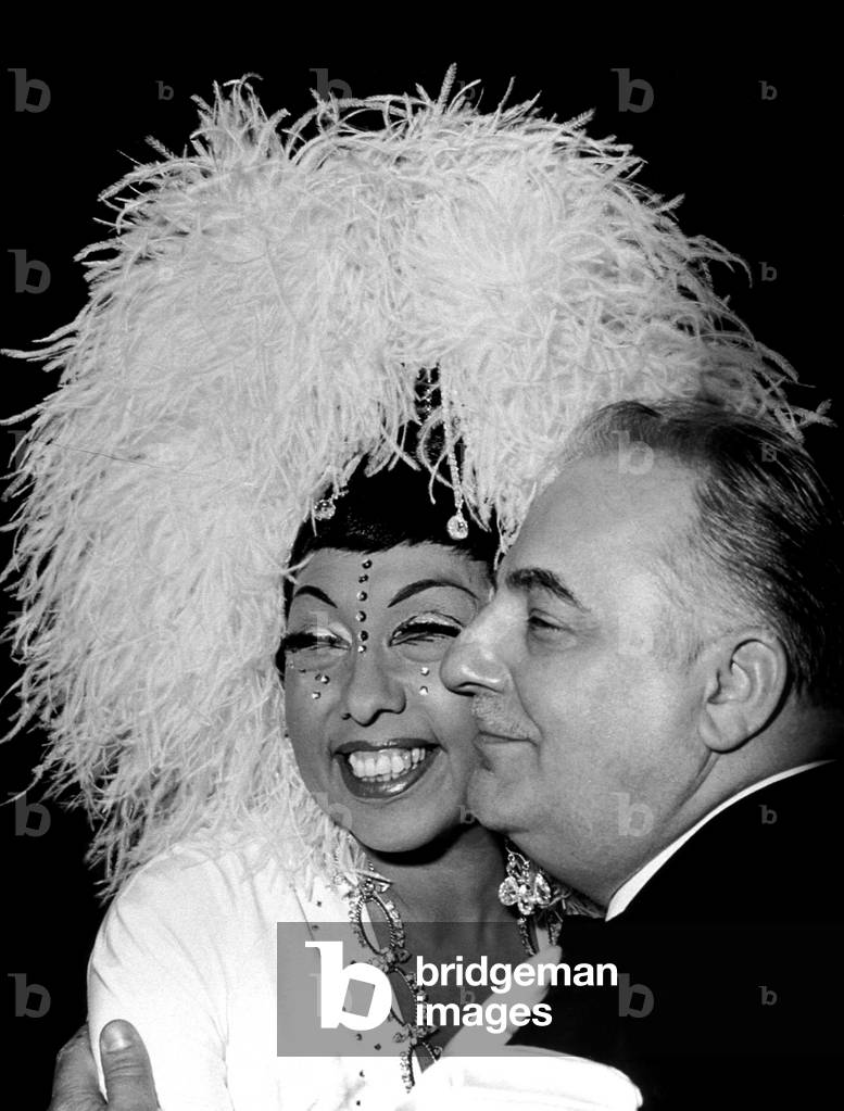Josephine Baker and Bruno Coquatrix After her Show at The Olympia in Paris on April 15, 1968 (b/w photo)