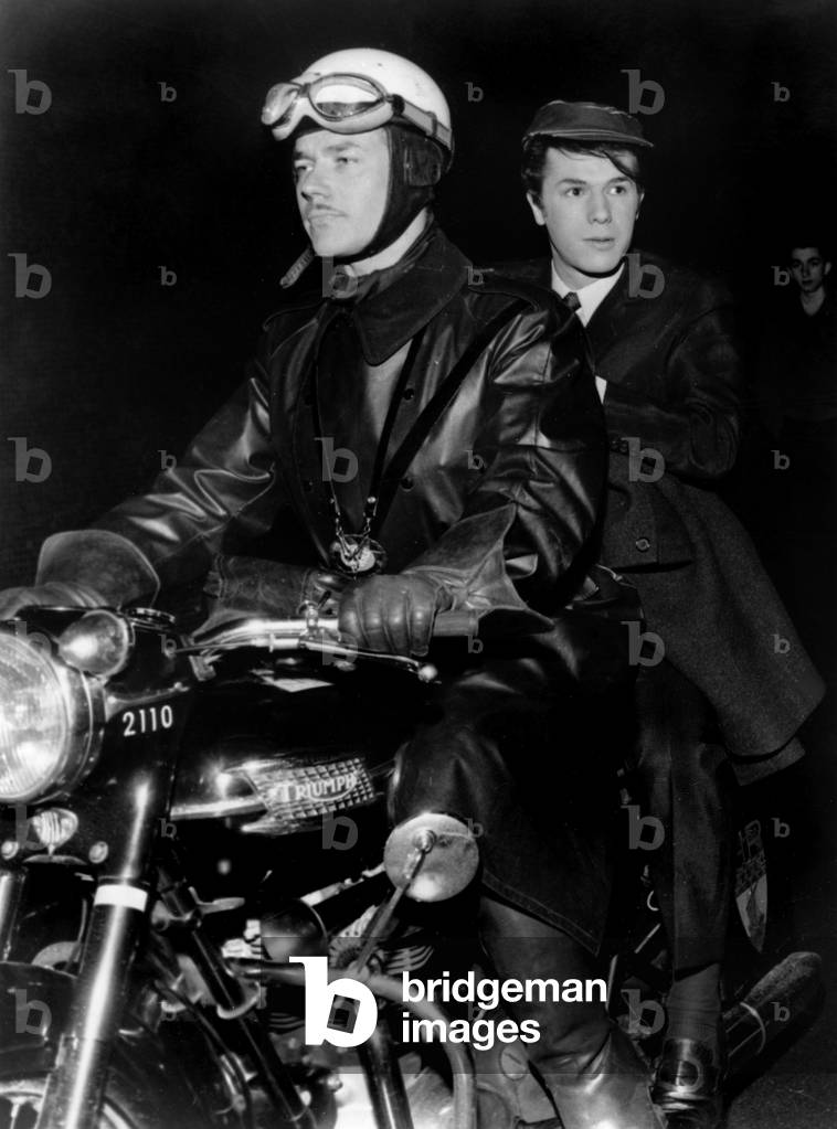 Singer Salvatore Adamo on A Moto With A Crs during New Year'S Eve, Paris, January 1St, 1966 (b/w photo)