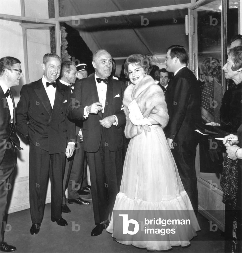 Charles Boyer and Olivia De Havilland at Opening of Cannes Film Festival May 14, 1965 (b/w photo)