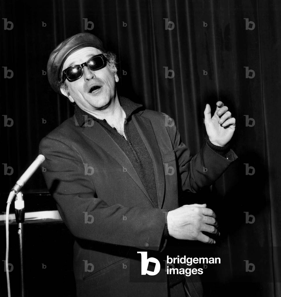 French Singer Leo Ferre during Rehearsals in Bobino March 17, 1965 (b/w photo)