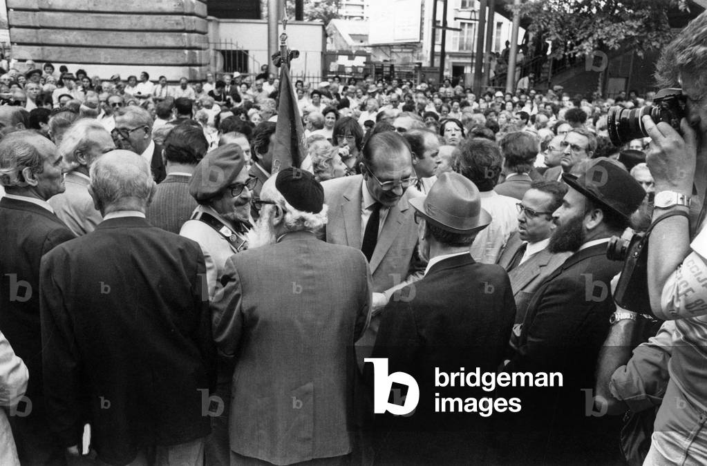 On July 13, 1982 Jacques Chirac, Mayor of Paris, during Demonstration in Paris To Commemorate The Vel D'Hiv Massive Roundups (In Paris on July 16, 1942) (b/w photo)