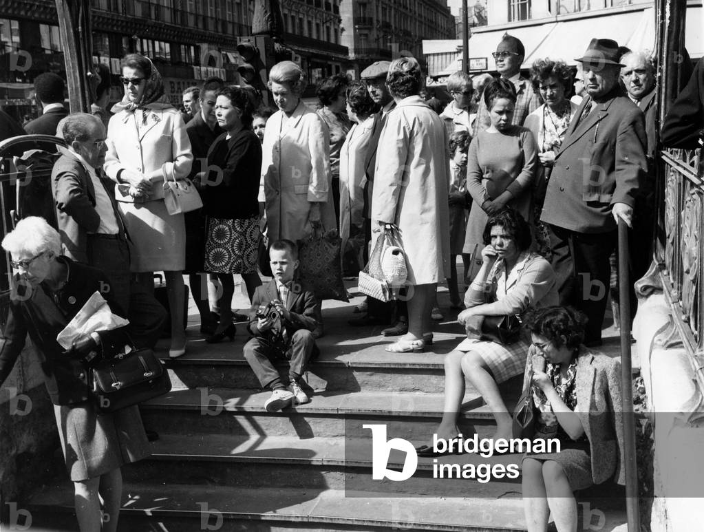 Metro Users Waiting for the Recovery of Transport Following the One-Hour Work Arrest Decreated By the Trade Union Central Cgt and CFdt June 12, 1968 (b/w photo)