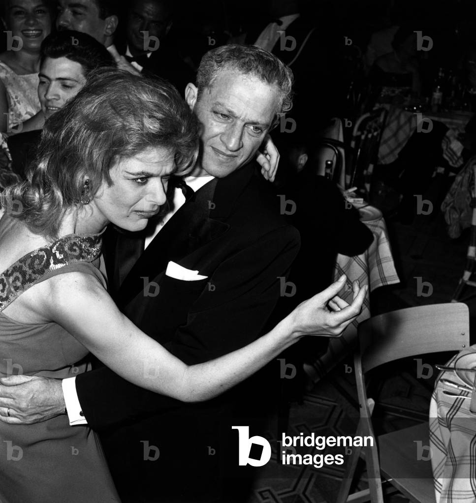 Melina Mercouri and Jules Dassin at Cannes Film Festival April 10, 1960 (b/w photo)