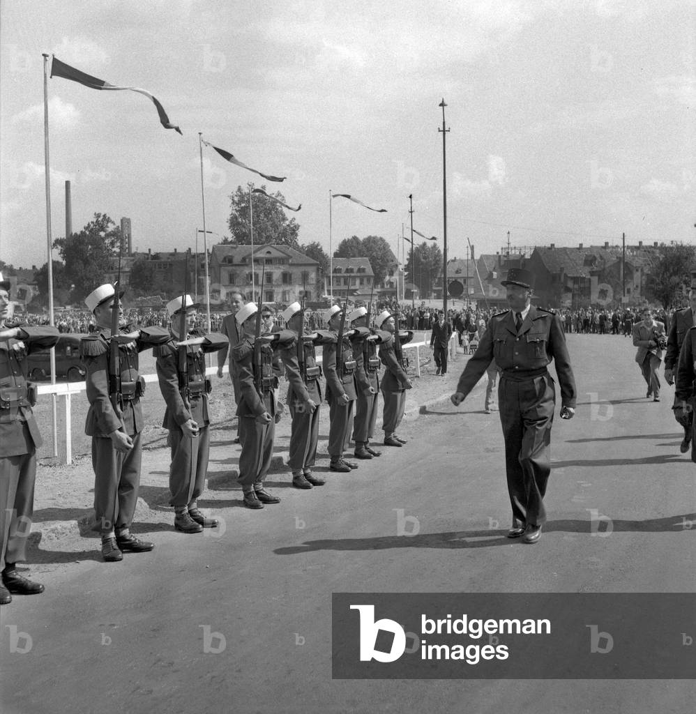 French General Marie Pierre Koenig in Kehl, Germany, August 11, 1949 (b/w photo)