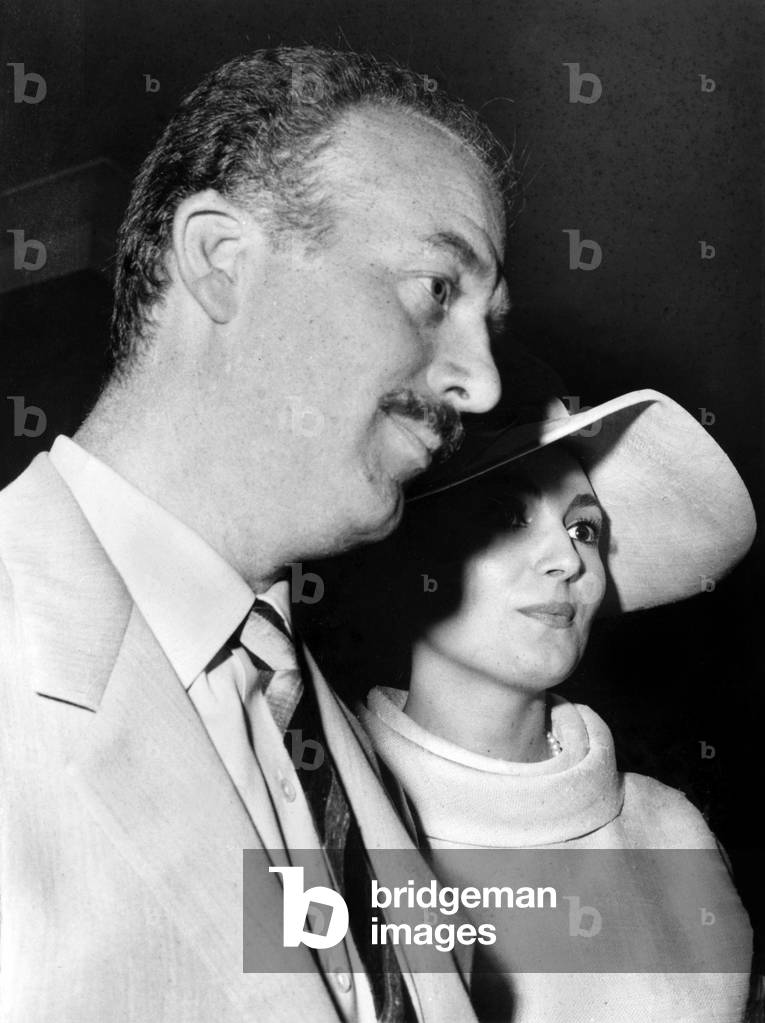 Italian Producer Alfredo Bini and his Wife Actress Rosanna Schiaffino on June 12, 1964 (b/w photo)
