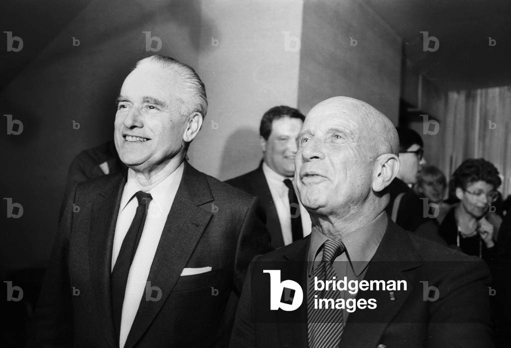 Jacques Chaban-Delmas Eand Pierre De Benouville at Rpr Deputy Meeting in Paris March 18, 1986 (b/w photo)