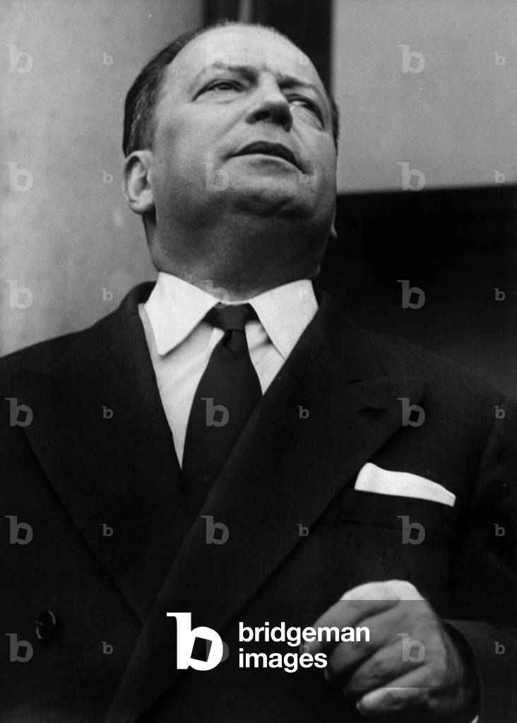 Robert Lacoste, French Minister in Algeria, Leaving The Elysee Palace in Paris After A Council of Ministers About The Problem in Algeria, October 23, 1956 (b/w photo)