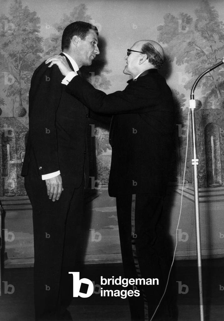 Marcel Dassault (L) Receiving The Cross of The Legion of Honour From Pierre Bigant, January 23, 1963 (b/w photo)