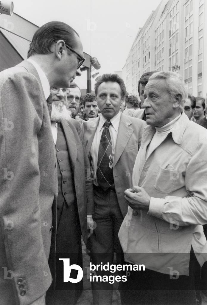 Jacques Chirac, Mayor of Paris, and Paul Emile Victor at The Inauguration of Book Fair on June 17, 1977 (b/w photo)