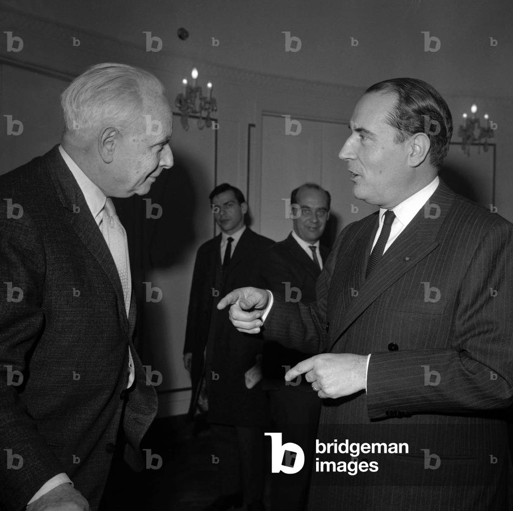 Louis Aragon and Francois Mitterrand, 1965 (b/w photo)