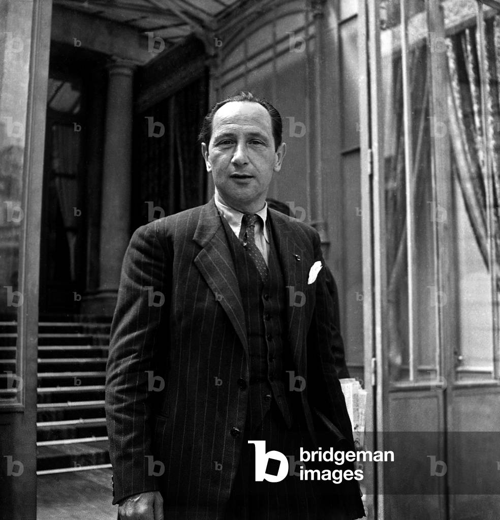 Paul Bechard, French Secretary of State, After Council of Ministers, Elysee Palace, Paris, May 14, 1947 (b/w photo)