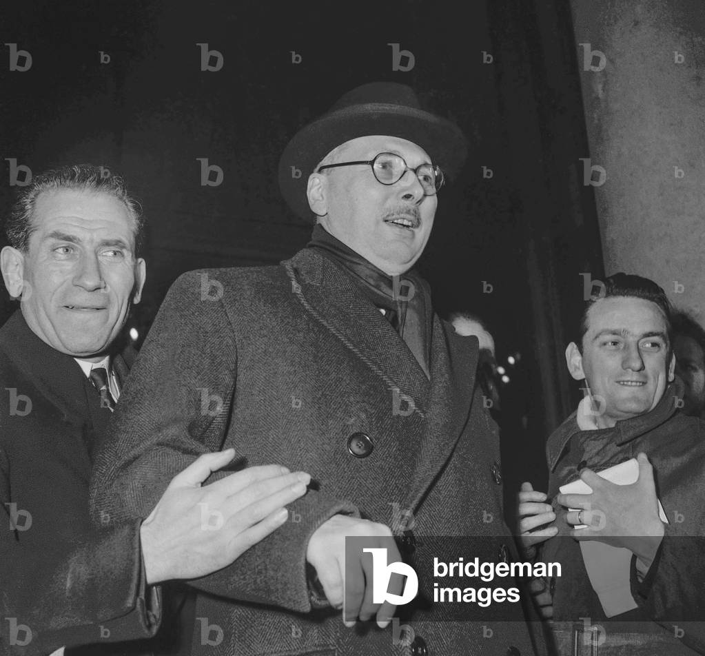 Ministerial crisis, February 28, 1951 : French politician Rene Pleven at the Elysee, Paris (b/w photo)
