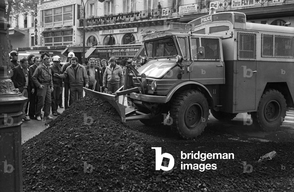 Demonstration of miners in Paris, May 4, 1981 (b/w photo)