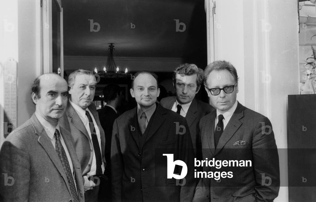 L-R : Writers Camille Bourniquel, Jean Freustie, Michel Tournier, Bertrand Poirot-Delpech, Francois Nourissier in The 70'S (b/w photo)