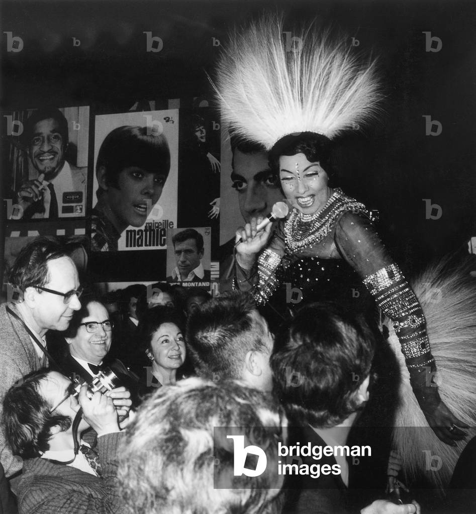 Josephine Baker at The Olympia in Paris on April 5, 1968 (b/w photo)
