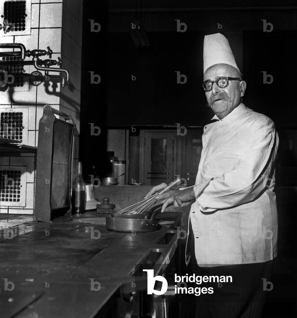 Chef Jules Maupin at The Meurice Hotel, Calais November 2 1963 (b/w photo)