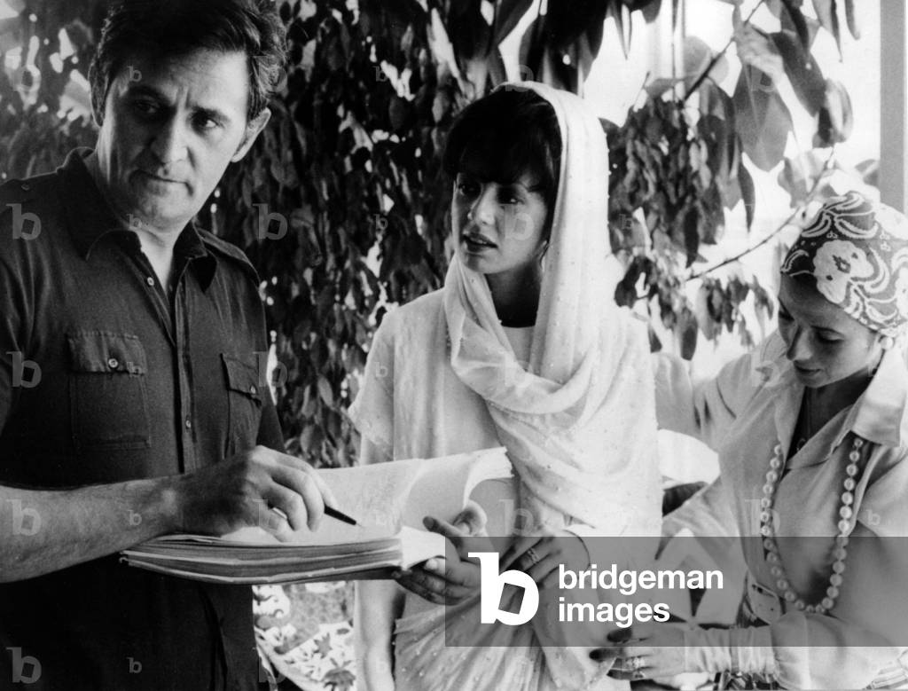 Roger Hanin and Juliet Berto on Set of Film The Protector 1974 (b/w photo)