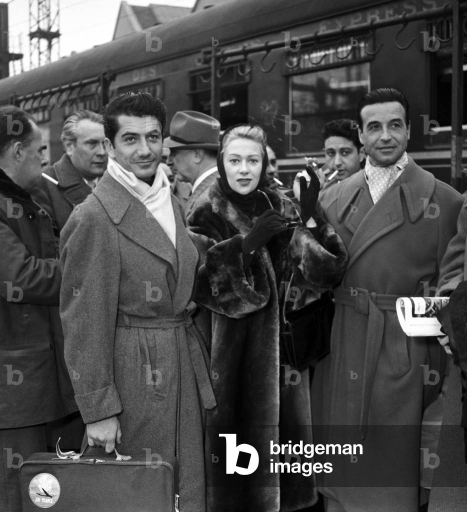 Actors Daniel Gelin and Martine Carol With Director Christian Jaque on Set of Film Adorables Creatures March 21, 1952 (b/w photo)
