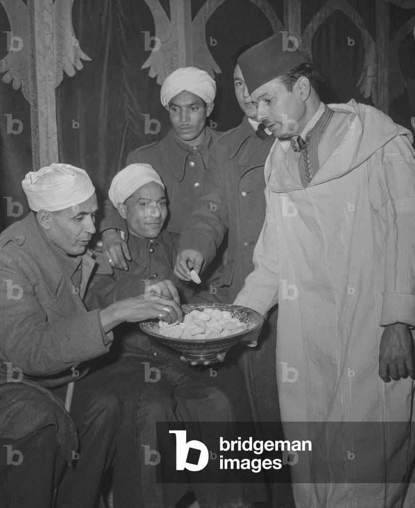 Celebration of the Mawlid at the mosque in Paris, January 2, 1950 (b/w photo)