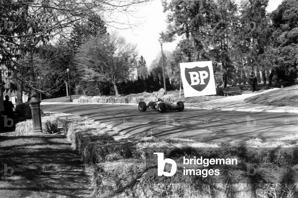 Winner Jochen Rindt On His “Brabham-Cosworth” In Formula 2 Grand Prix De Pau On April 3, 1967 (b/w photo)