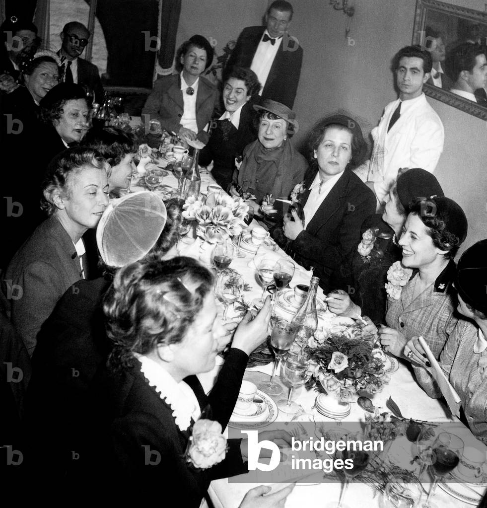 Members of Jury during Lunch After French Feminine Film Prize Giving in France 1950 (b/w photo)