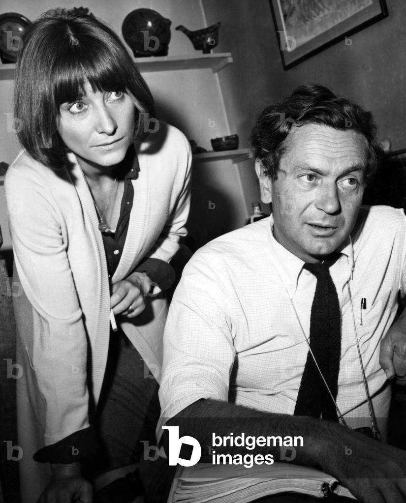 Lucienne Hamon and her Husband Robert Enrico on The Set of The Film A Little, A Lot, Passionately, July 3, 1970 (b/w photo)