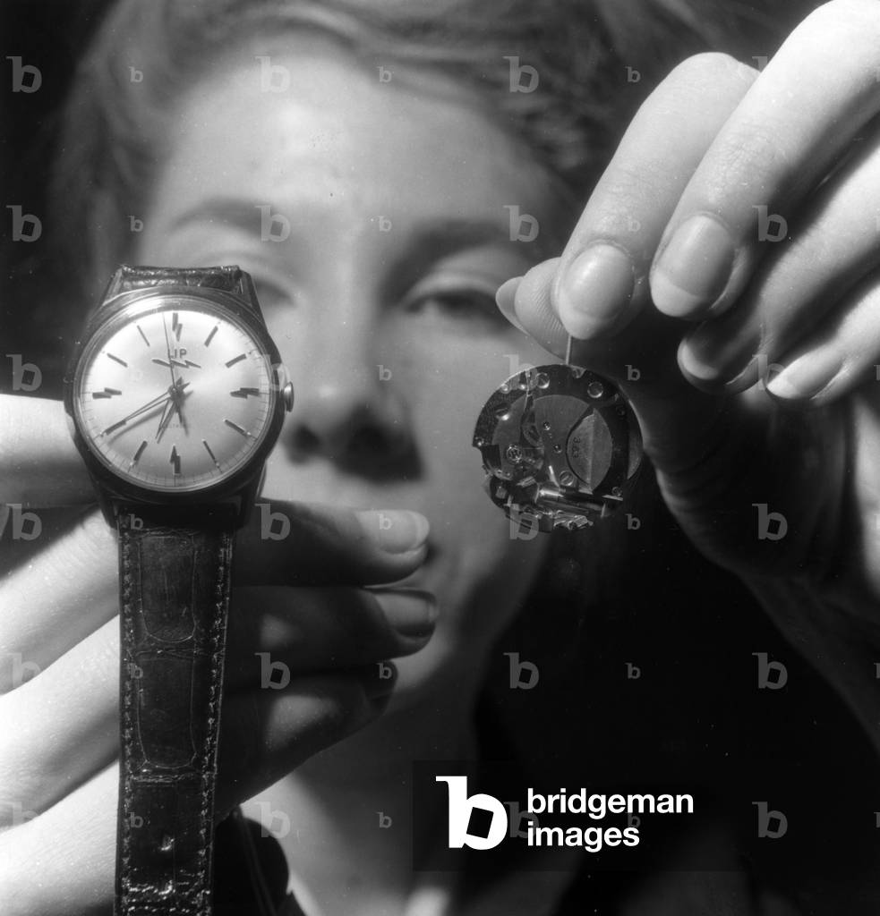 1St Electronic Watch (French) on March 28, 1963 (b/w photo)