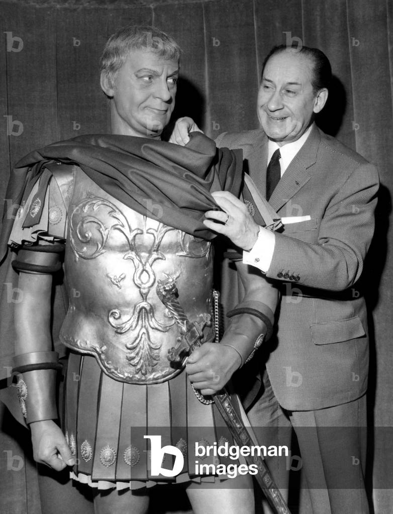 French Comedian Pierre Dux With his Wax Statue at The Musee Grevin in Paris, January 25, 1966 (b/w photo)