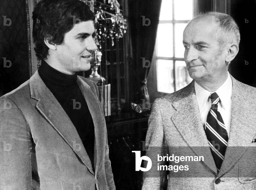 Actor Louis De Funes and his Son Olivier in 1970 (b/w photo)