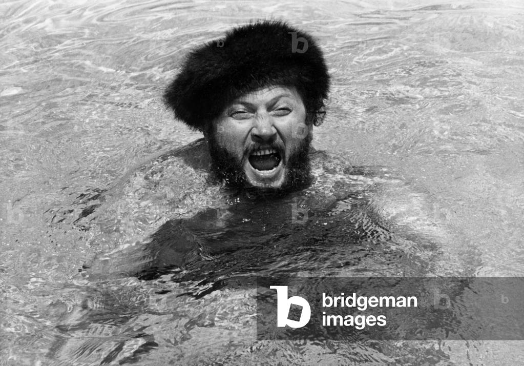 Yvan Rebroff in Swimming Pool of his Hotel in Monaco July 7, 1969 (b/w photo)
