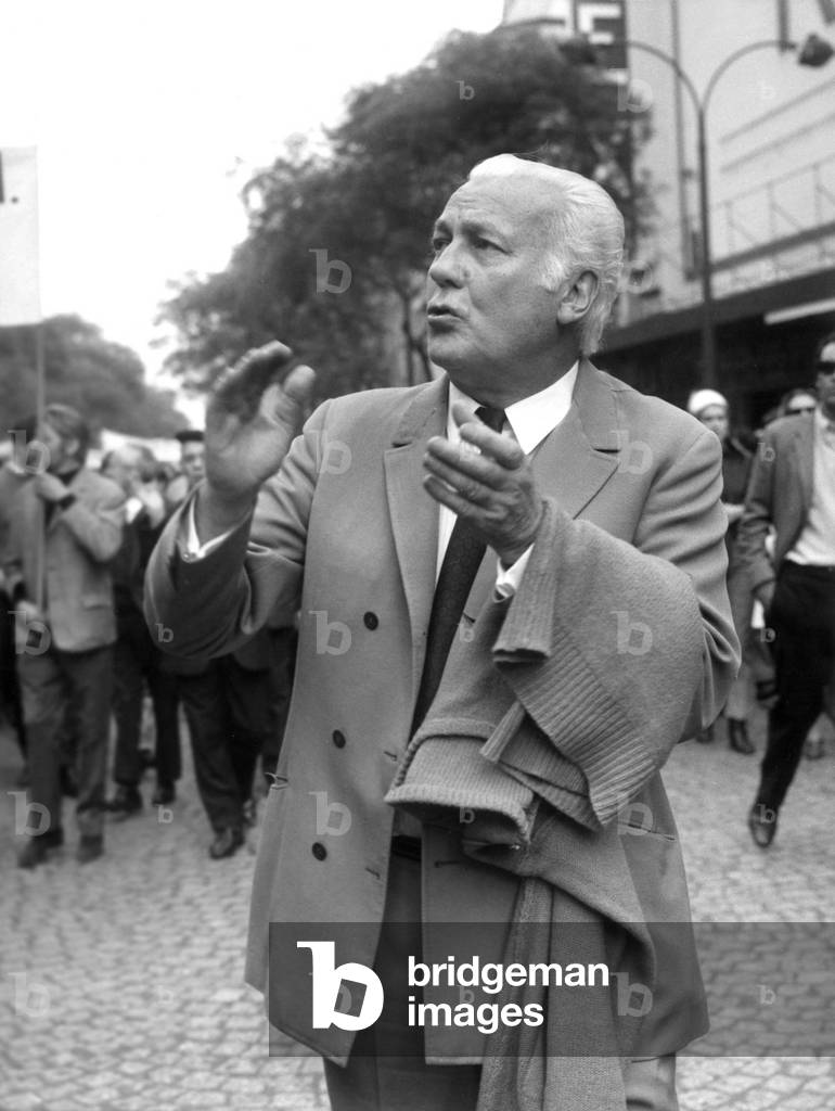 French Cator and Director Raymond Rouleau during Demonstration of Cgt (French Trade Union) on May 24, 1968 (b/w photo)