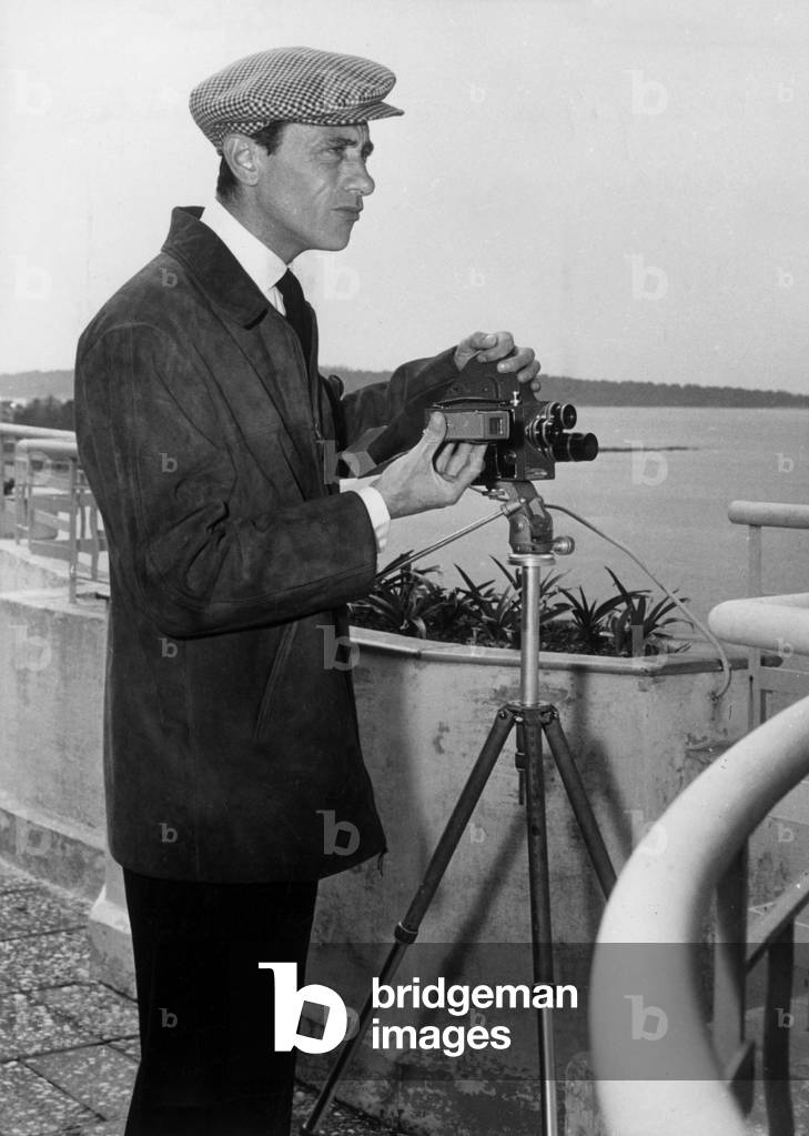 Robert Lamoureux Filming Cannes Festival in 1956 (b/w photo)