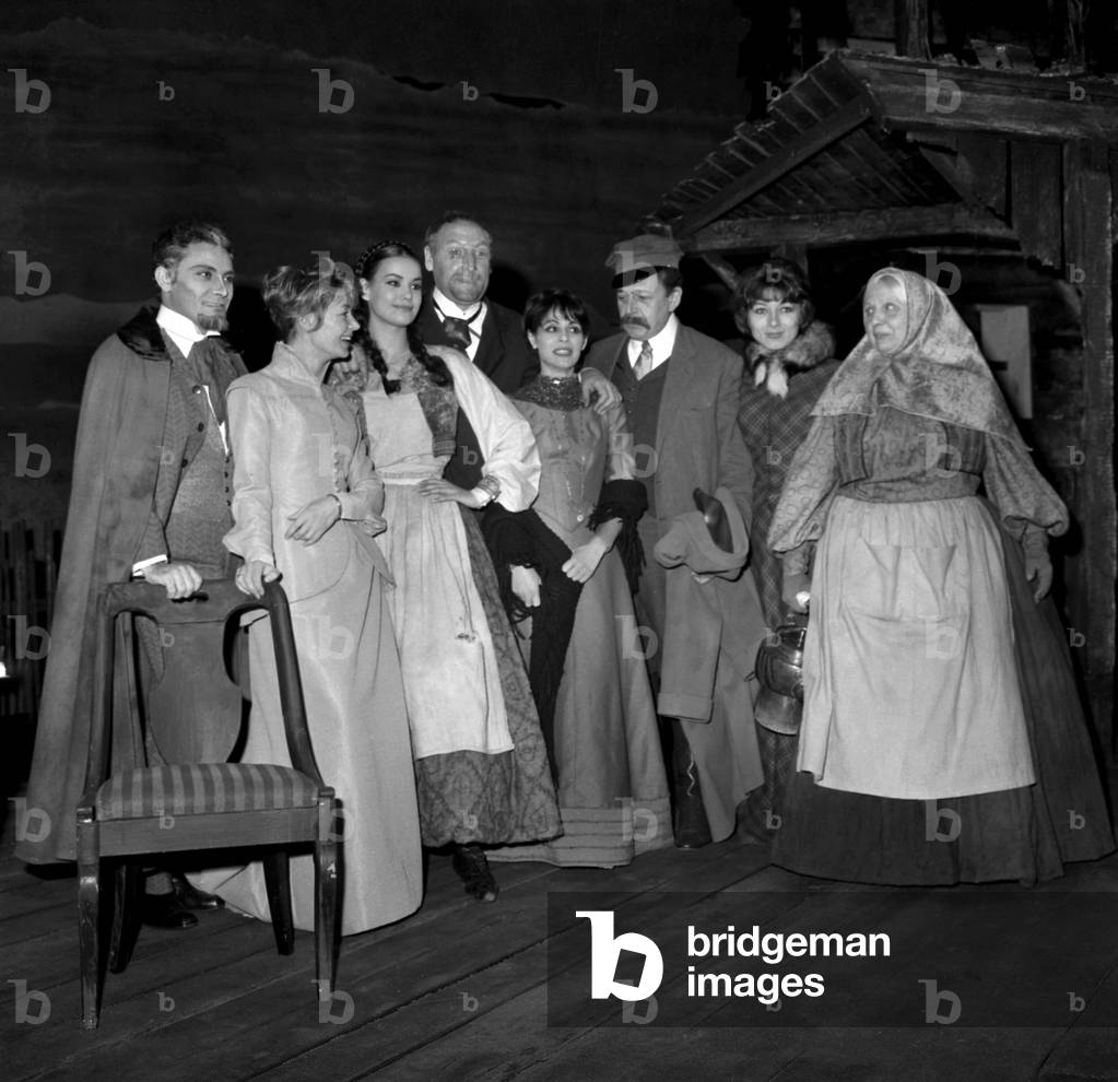 Roger Mollien, Emmanuelle Riva, Claudine Auger, Georges Wilson, Catherine Sellers, Jean Martinelli, Judith Magre and Mona Dal during Rehearsal of Play 