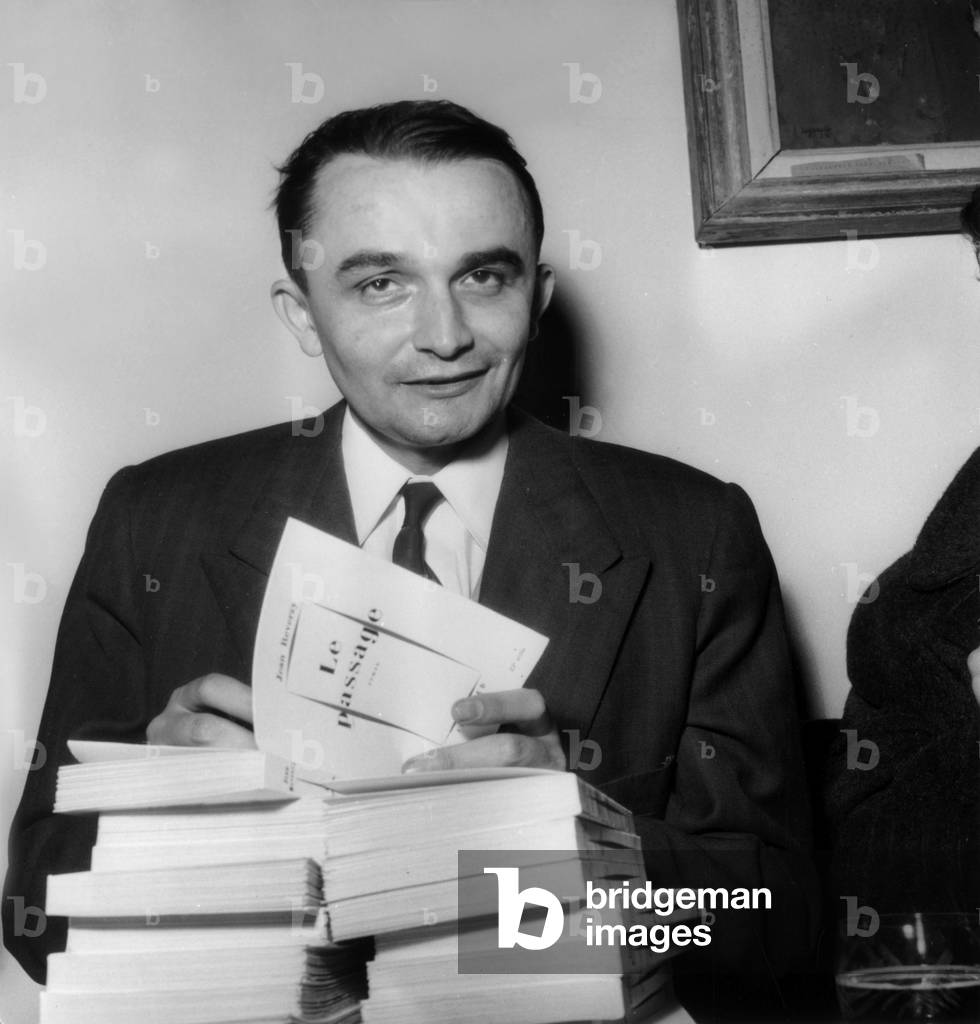 Mr Jean Reverzy Chez His Publisher Julliard Dedicated His Book “Le Passage” After Having received the Prix Goncourt Le 6 December 1954 (b/w photo)