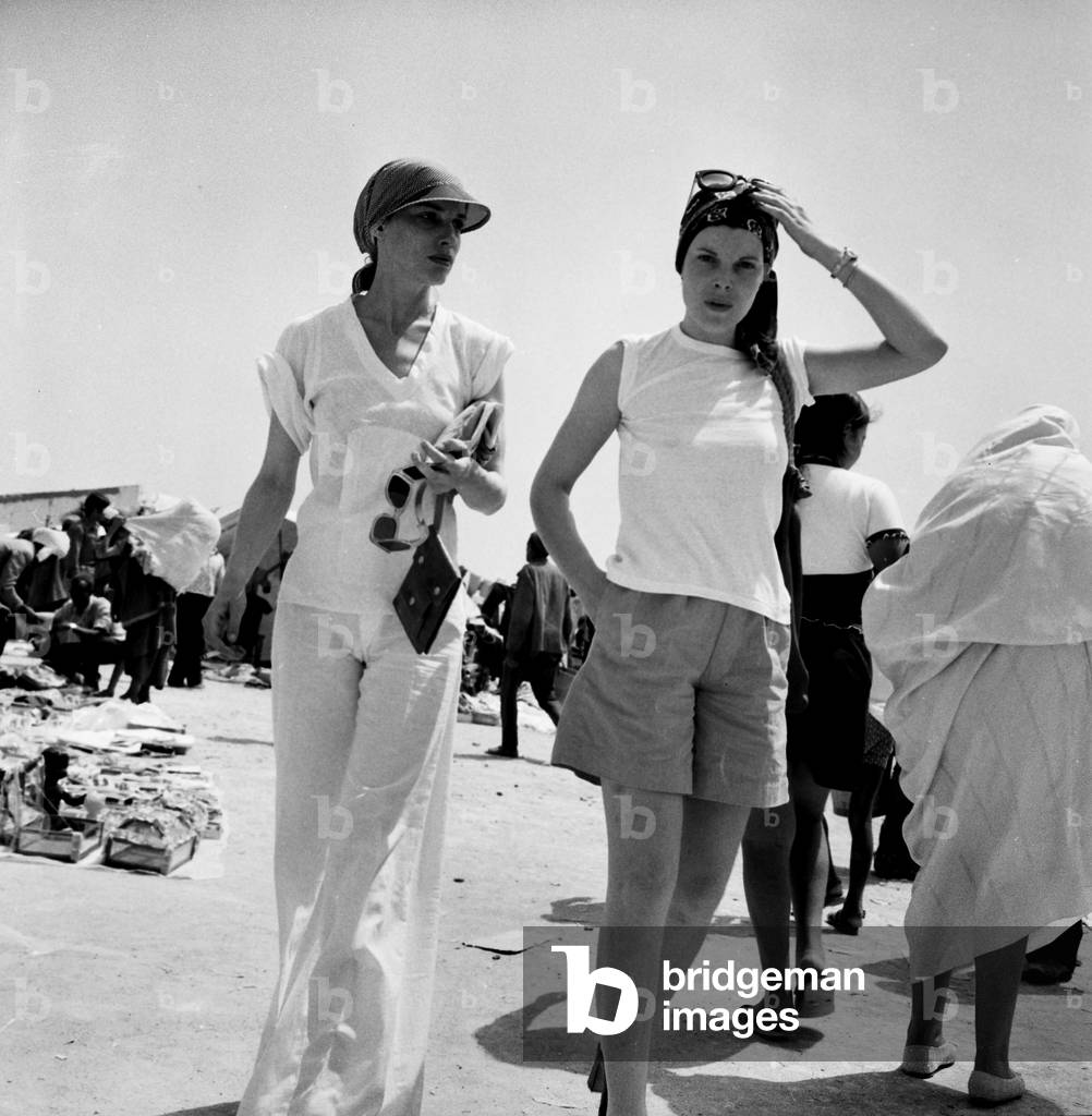 Actress Zouzou (L) and Singer Dany (R) Durig Holidays in Tunisia June 18, 1974 (b/w photo)