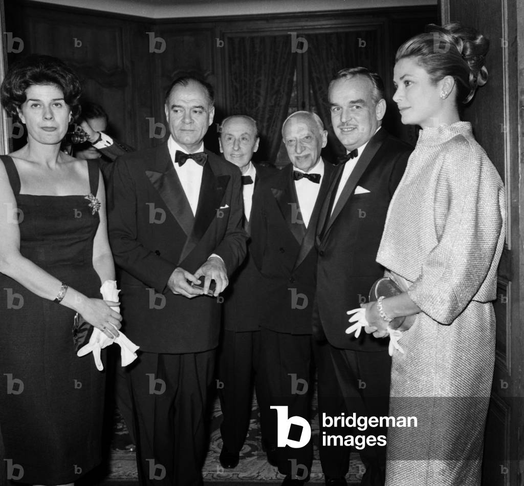 Prince Rainier and Princess Grace presented the “Prix de Monaco” to Denis de Rougemont, 1963 (b/w photo)