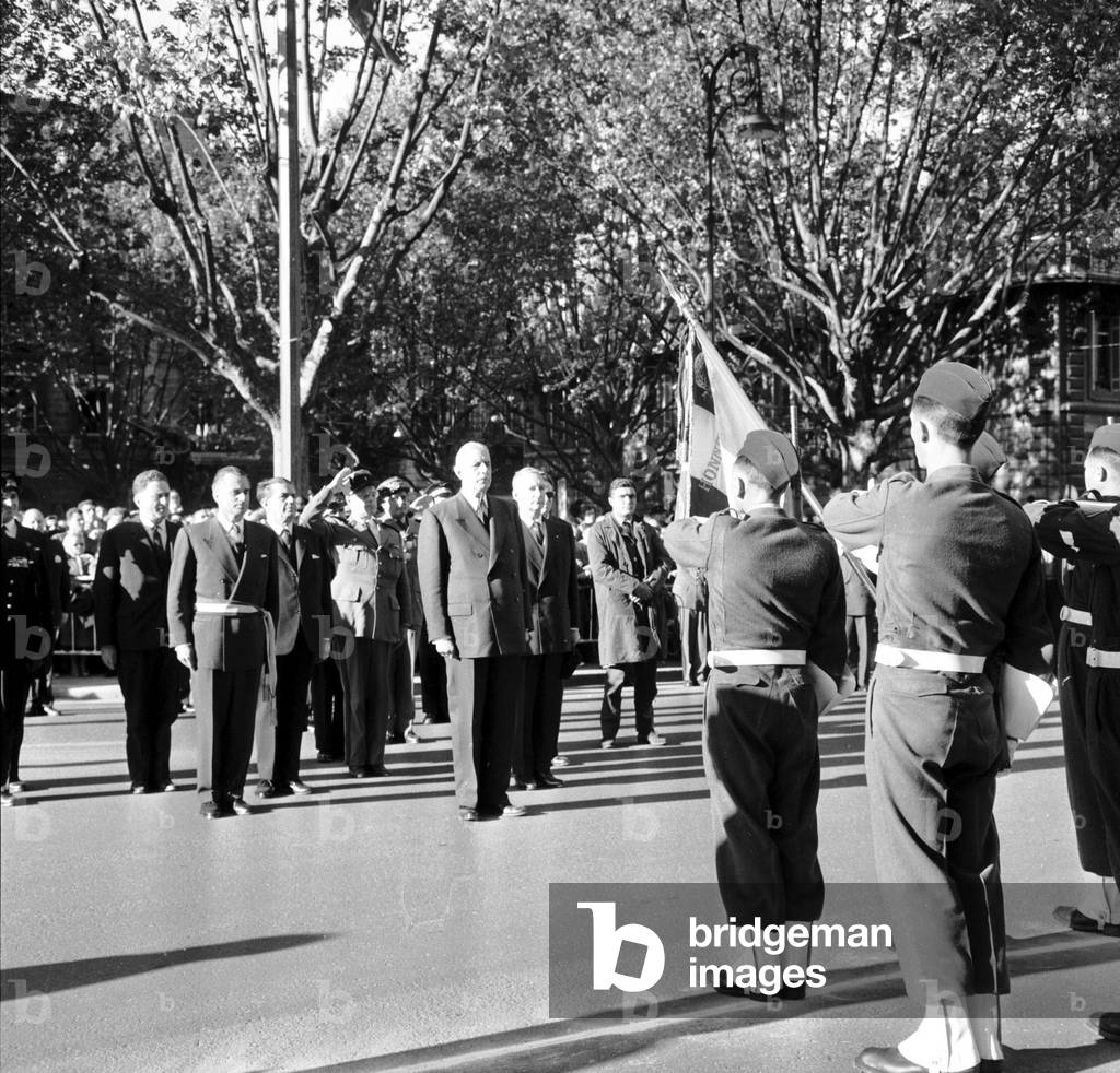 General Charles De Gaulle in Bordeaux (France) With Mayor Jacques Chaban Delmas April 16, 1961 (b/w photo)
