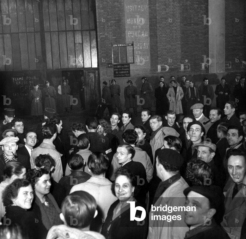 Strike in Metalworking Factory in France in 1947 (b/w photo)