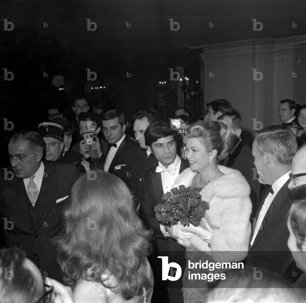 Princess Grace of Monaco and her Husband Prince Rainier Iii at Gala of Artists in Paris, March 18, 1966 (b/w photo)