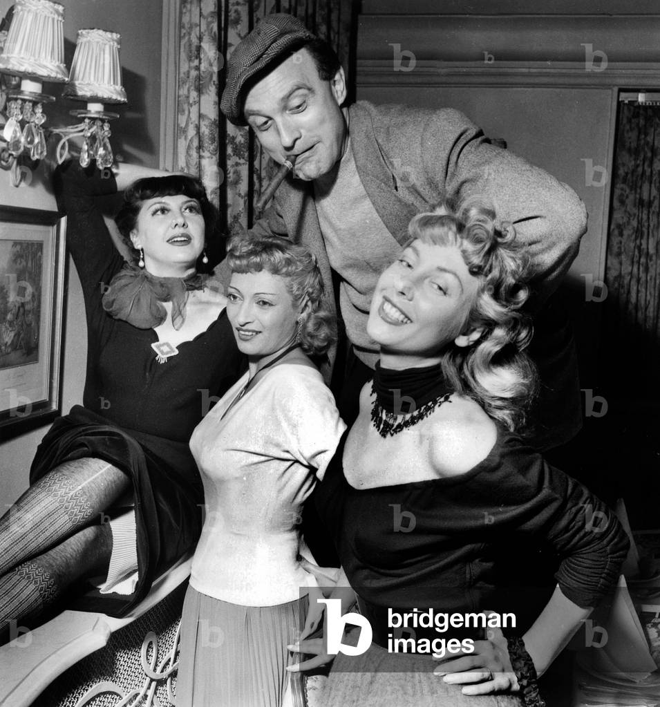 Jacqueline Cartier, Annie Flore, Robert Chazal Et France Roche at Fancy Dress Ball March 16, 1954 (b/w photo)