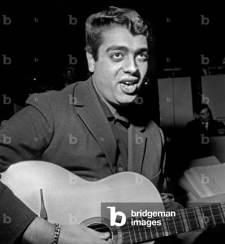 French Singer Enrico Macias during Rehearsal at Olympia March 17, 1964 (b/w photo)