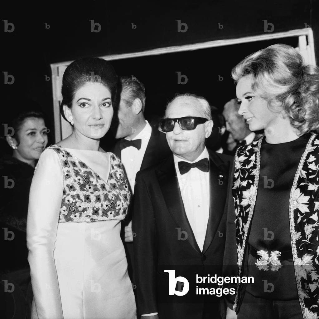 Maria Callas, Darryl Zanuck and Genevieve Gilles at The 75Th Birthday of Maxim'S Restaurant in Paris October 19, 1968 (b/w photo)