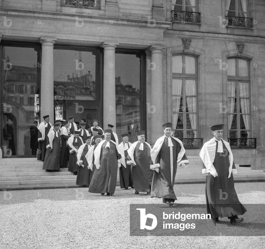 Fraternity of Saint-Emilion wine at the Elysee, Paris, April 20, 1950 (b/w photo)