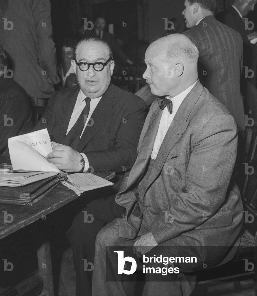 Meeting of French Socialist Party, Paris, July 10, 1950 : Charles Lussy and Andre le Troquer (b/w photo)