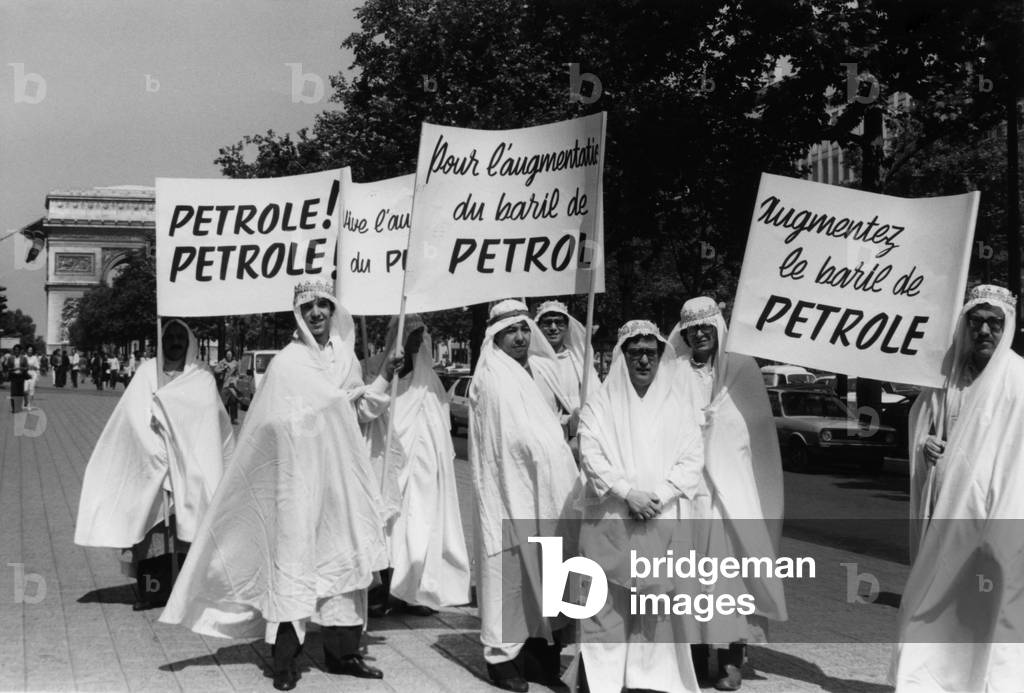 Demonstration of Fake Emirs in Paris, Champs Elysees, For The Promotion of The Film Petrole, Petrole By Christian Gion, June 23, 1981 (b/w photo)