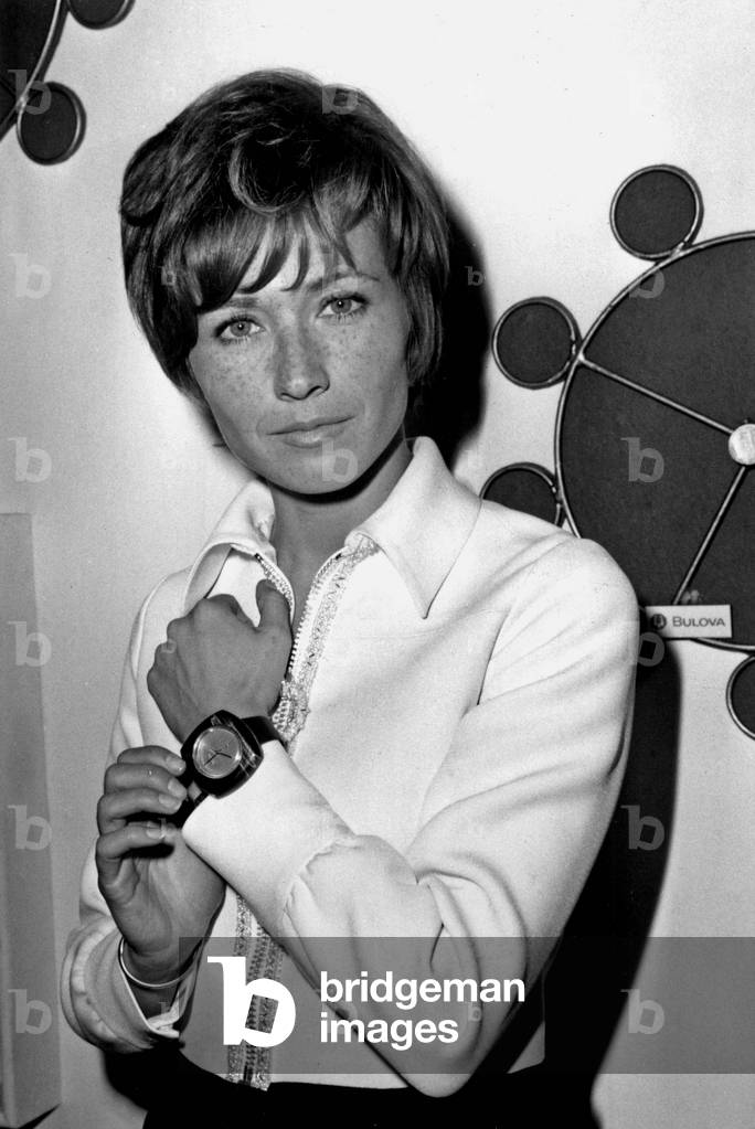 French Actress Marlene Jobert Presenting Watch December 10, 1968 (b/w photo)